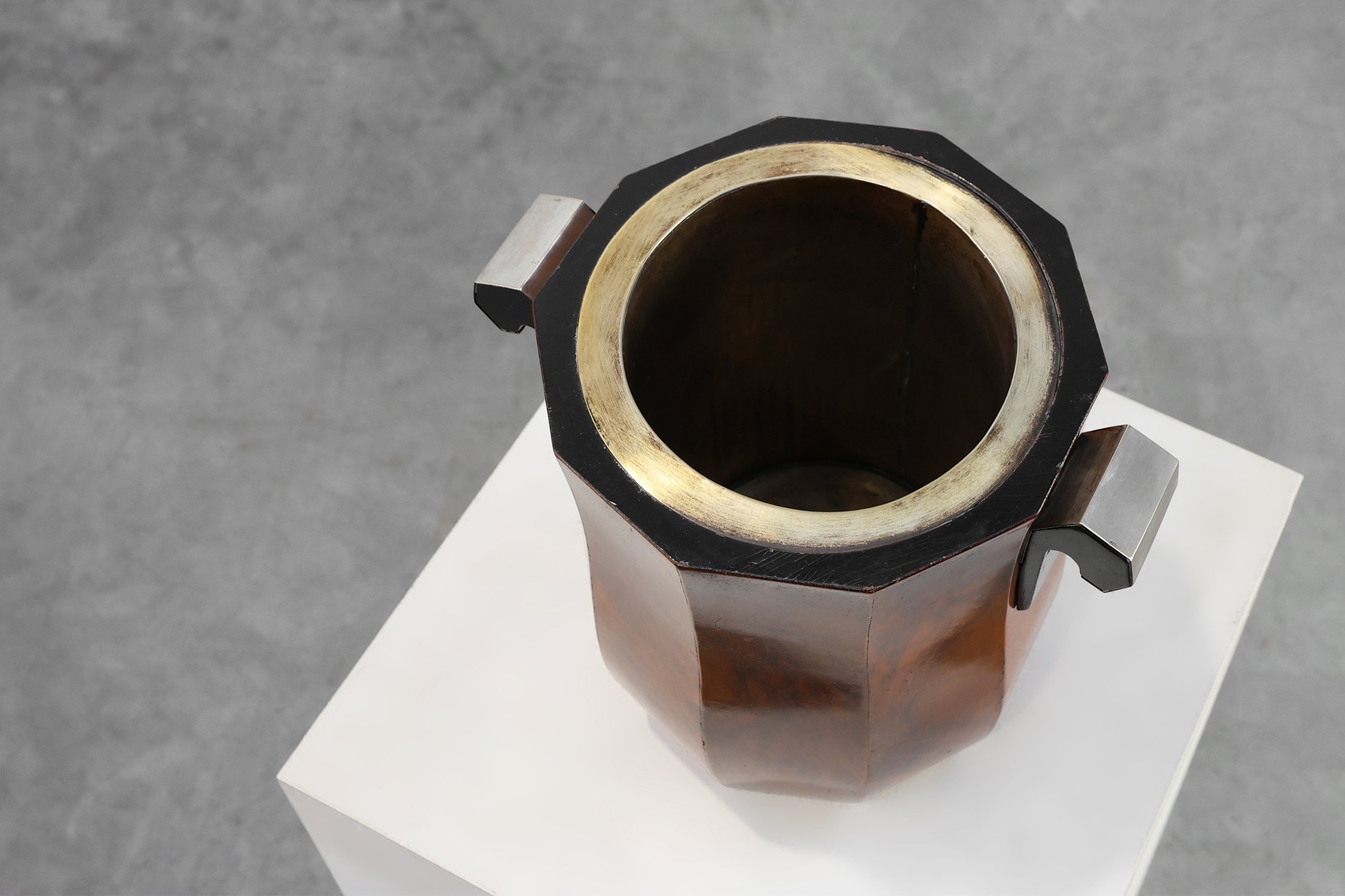 Art Deco sculptural burlwood ice bucket, France ca. 1925thumbnail